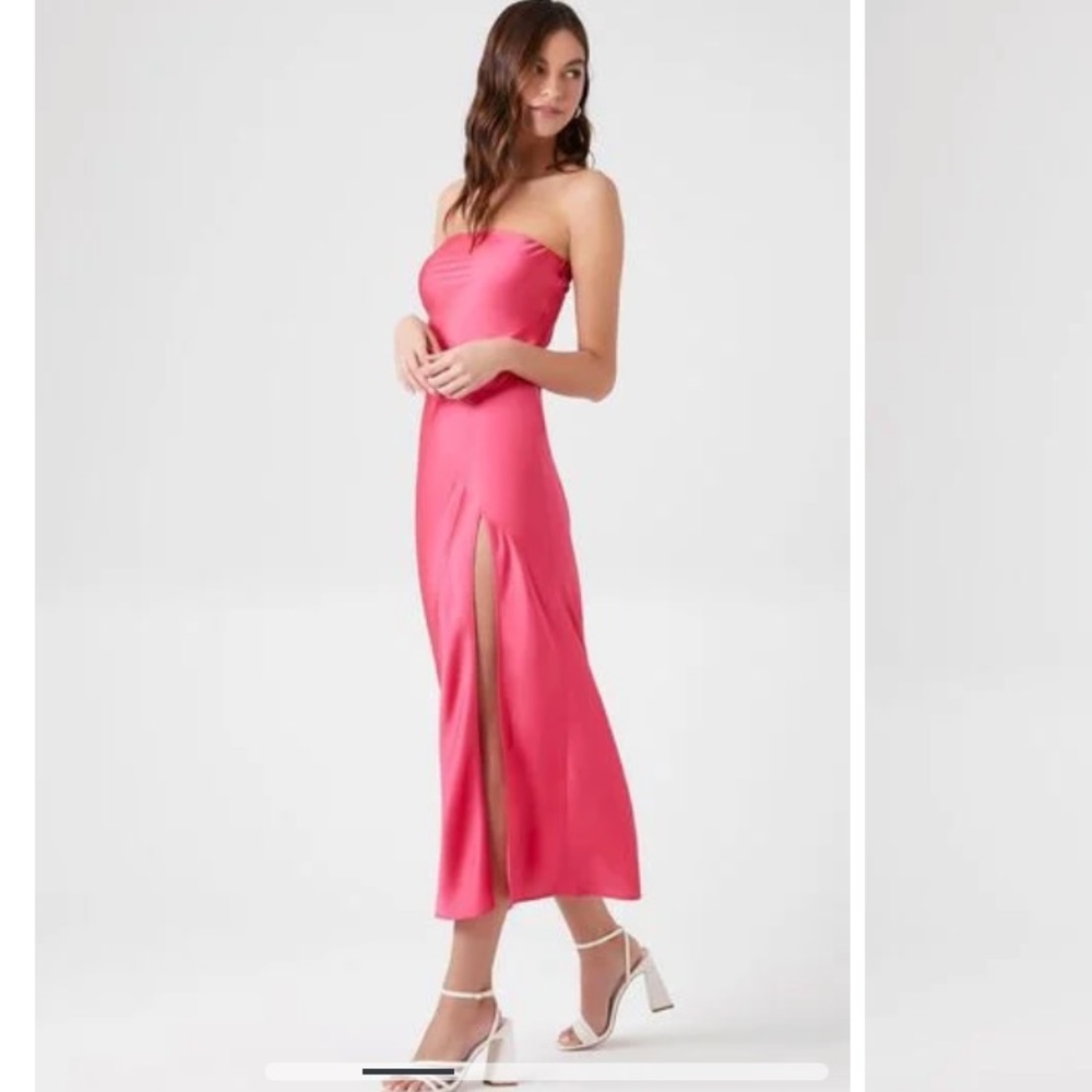 Forever 21 pink satin midi dress with slit